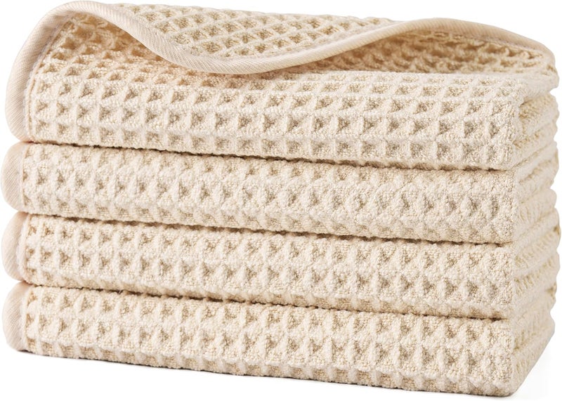 Polyte 430 GSM Microfiber Lint Free Washcloth Face Towel, 13 x 13 in, 4 Pack (Waffle Weave) - Image 1